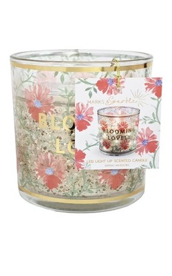 M&S Blooming Lovely LED Light Up Duftkerze aus Glas, Frühlingswiesen, 120g