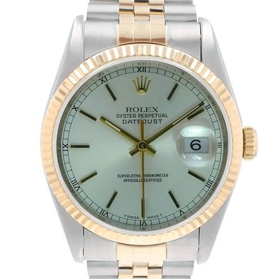 Rolex Datejust Mens Two-Tone Silver Index Dial Fluted 18KY Steel Jubilee Band