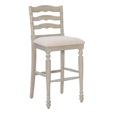 Linon Marino Wood 30" Bar Stool with Padded Seat & Ladder Back in Antique White