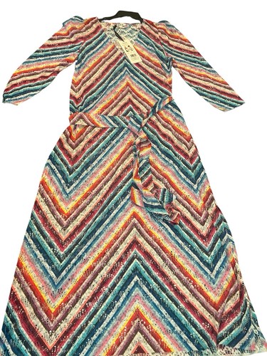 STYLEST AQUALACE Women’s Rainbow Chevron StripeLace Puff Sleeve SwimDress Size M - Picture 4 of 17