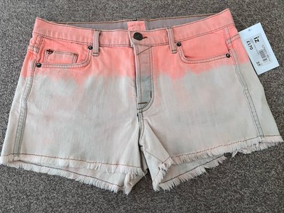 NEU £120 HUDSON Raw Hem ''Moss'' Mid Rise Denim Shorts Neon Amber Sun UK 8-10 W27''