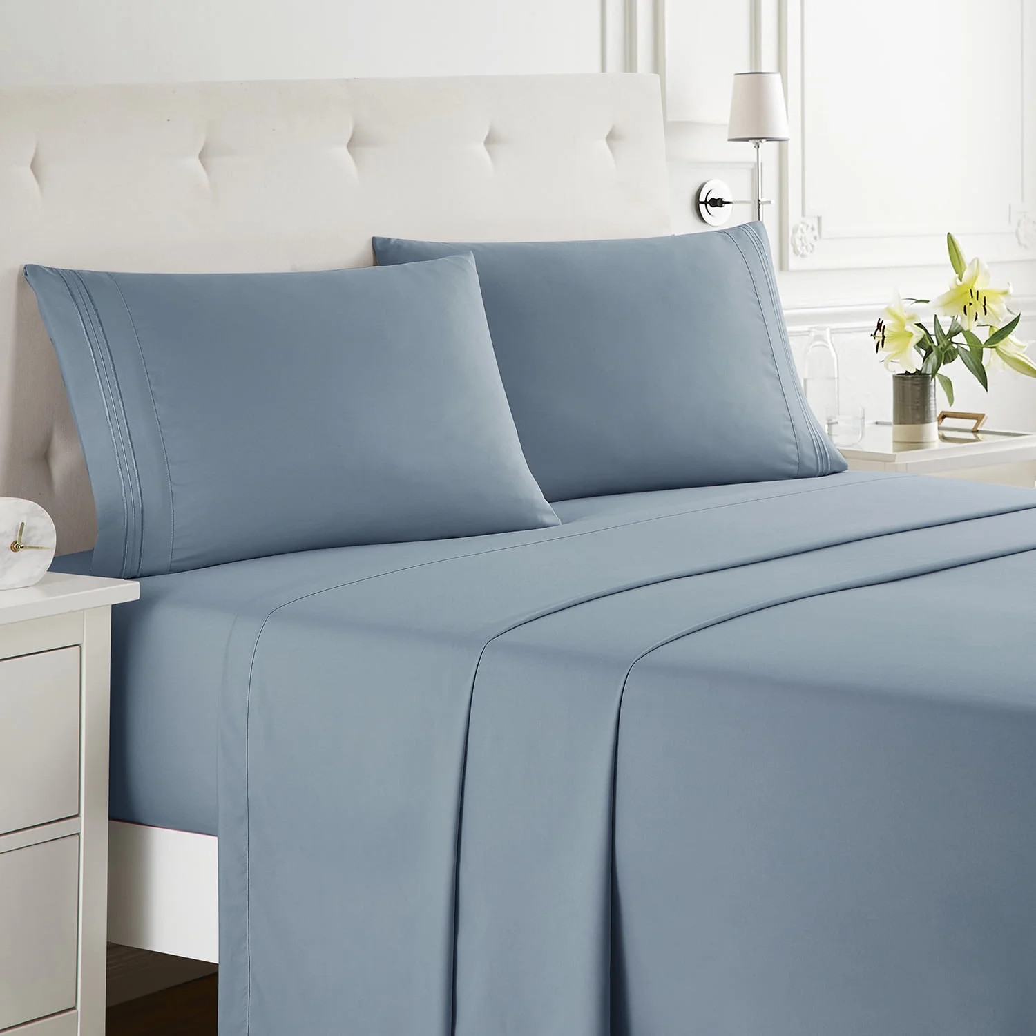 Nestl Brand WM-NB-1803LN-SK-Stnblu 4 PieceLuxury Soft Microfiber Bed Sheet Sets,