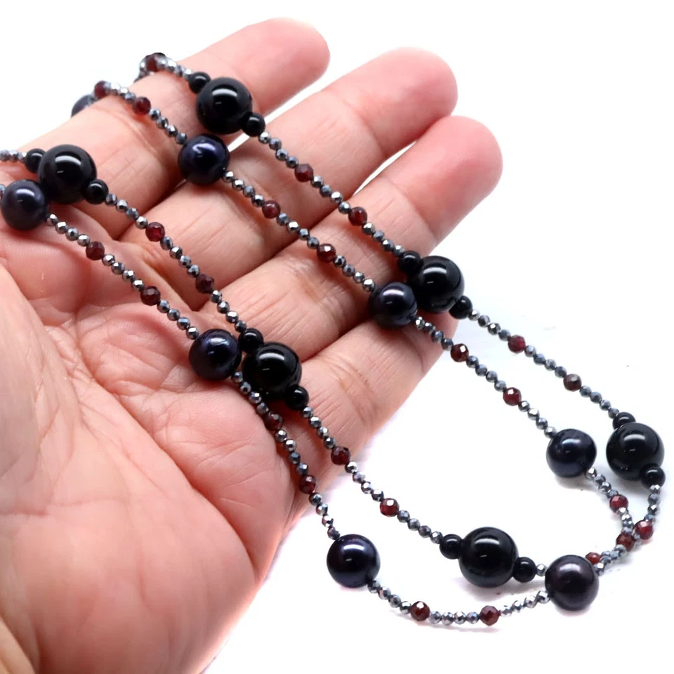 Collar de plata de ley 925 gris perla, granate rodolita y pirita 26 pulgadas Foto 2 de 4