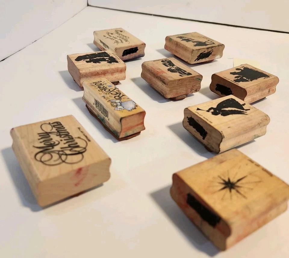 Lote de estampillas de goma de madera artesanales Navidad cristiano Jesús pesebre Foto 3 de 4