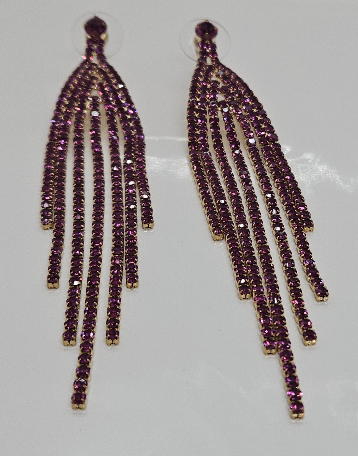 Long Multi Stone Raspberry Rhinestone Drop Dangle… - image 3
