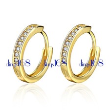 Unisex Genuine 18K Yellow Gold Filled 17mm/0.7" Crystal Huggie Hoop Earring H1YY
