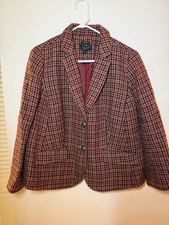 Talbots Aberdeen Blazer Houndstooth Camel Black Red Wool Blend 14 P Career