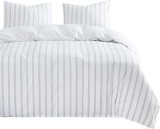- Striped Comforter Set, Ticking Stripe Vertical Pinstripe Neutral Farmhouse Pat