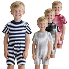 Unisex Kids Jumpsuit Thigh Length Bodysuit Short Sleeve Romper Homewear Soft