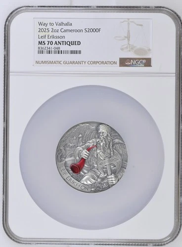 2025 Cameroon Leif Eriksson The Way to Valhalla 2 oz Silver Coin NGC MS70