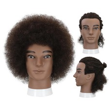 Sirydtm Male Afro Kinky Curly Mannequin Head Human Hair Training Barber Stand