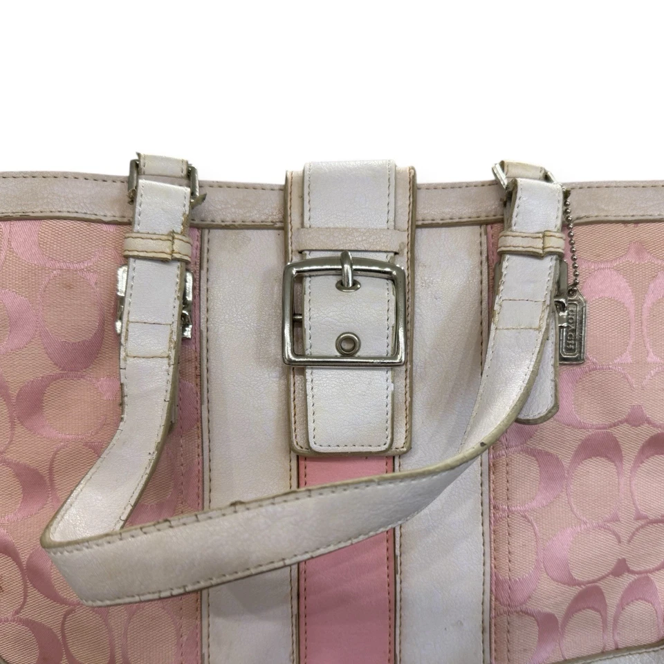 Bolso de hombro Coach Signature rosa a rayas 7056 de cuero rosa/blanco Foto 2 de 4