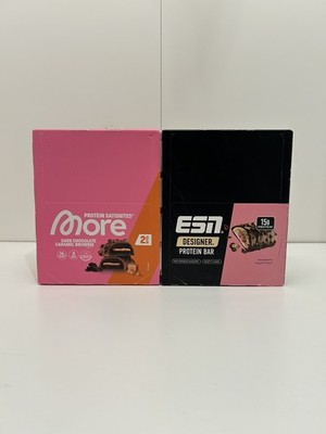 More 12x 2 Satisbites Dark Choc Caramel Brownie & 6 ESN Designer Bars Strawberry