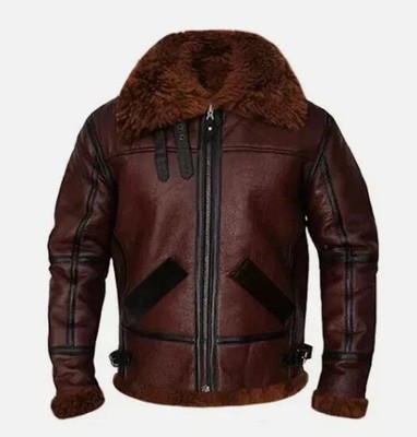 Men's Aviator Pilot RAF B3 Flying Faux Fur Real Lambskin Leather Jacket M ARIF