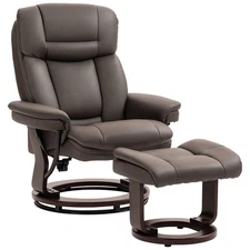 HOMCOM PU Leather Recliner with Ottoman, Swivel Reclining Chair, Brown
