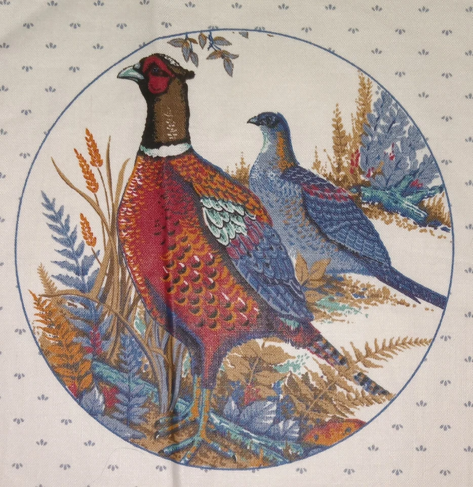#2 ~ "Aves de Juego ~ Círculos de Parche de Imagen" ~ "Faisanes" ~ Panel de Tela de Algodón ~ Azul Foto 2 de 2