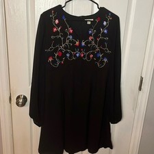 Cato long sleeve black embroidered boho dress! size 12