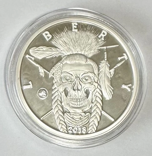 2018 American Western Skulls Indian Warrior  5 oz .999 Proof Finish Silver Round
