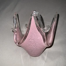 Unbranded Murano Style Pink Handkerchief Vase Hand Blown Glass Bowl