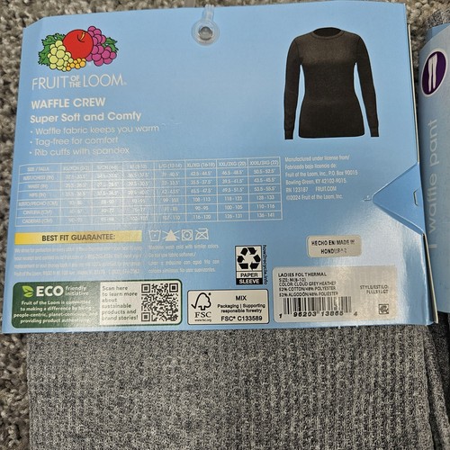 Fruit of the Loom Women's M 8-10 Waffle Thermal Set Gray Shirt & Pants Soft - Picture 4 of 6