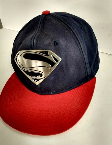 DC Superman Metal Silver Tone "S" Dark Blue with Red Trim Snap-back Cap Hat - Picture 3 of 9