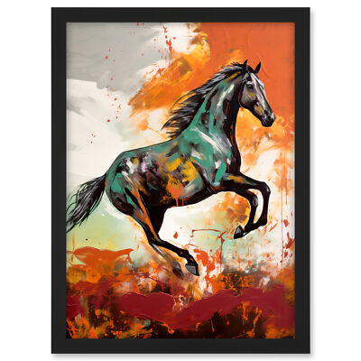 Wild Horse Galloping Across a Barren Landscape Framed Wall Art Picture Print A3