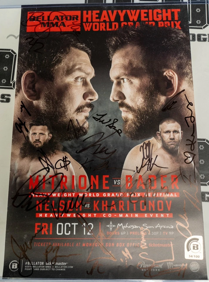 Póster Bellator 207 26x firmado 11x17 Ryan Bader Matt Mitrione Sergei Kharitonov Foto 2 de 4
