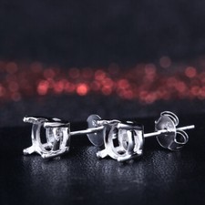 Sterling Silver 925 Wedding Stud Earrings Prong Setting 6.5mm Round Semi Mount