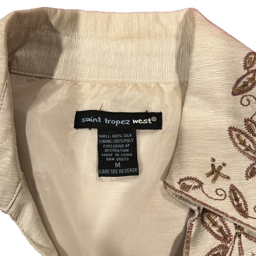 Nice Quality! St Tropez West Beige Linen & Eyelet Embroidery Blazer Jacket Size - Picture 3 of 4