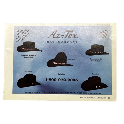 1993 AZTex Hat Company Vintage Print Ad Cowboy Western Clothing Phoenix AZ eBay