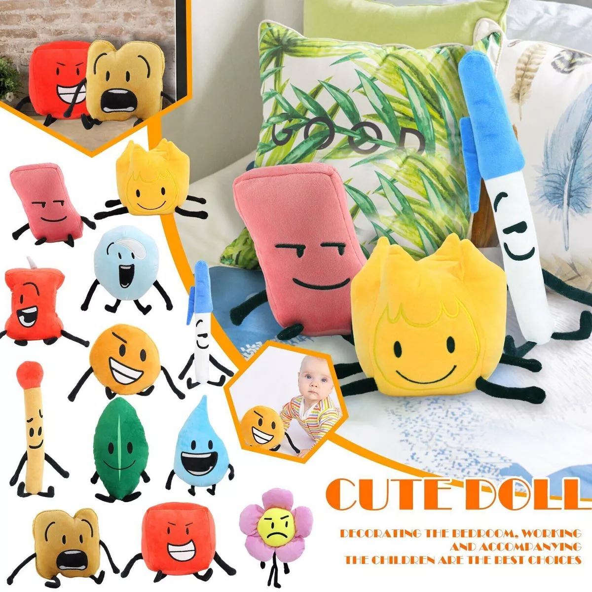 Hot Sale Dog Plush Toys Bfdi Plushie Battle for Dream Island Plush Toy Stuffed  Animal Cartoon Plant Soft Doll Leafy Firey Coiny