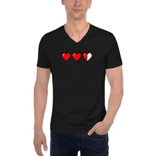 3 Heart Meter Retro 8 Bit Video Game Pixelated Short Sleeve V-Neck T-Shirt
