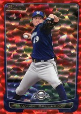 VERY RARE 2012 YOVANI GALLARDO BREWERS BOWMAN SILVER ICE RED PARALLEL # 1 / 25 !