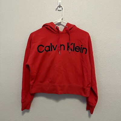 Calvin Klein Women's Small Cropped Hoodie Hooded Sweatshirt Pink