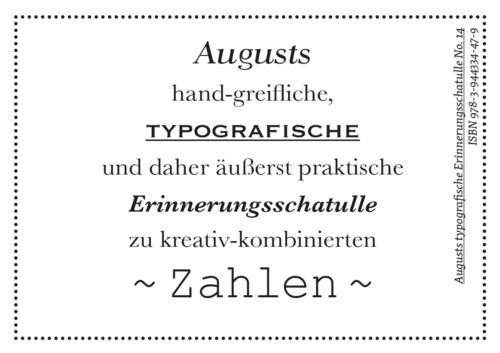 Augusts Erinnerungsschatulle Zahlen (Augusts typografische Erinnerungsschat ... - Imagen 1 de 1