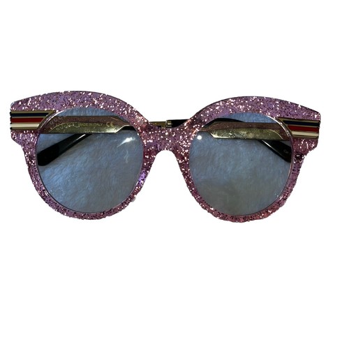GUCCI GG0282SA Sunglasses Pink Glitter Round Frame Web Logo Clear New Women - Picture 8 of 15