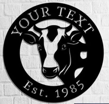 Personalized Cow Metal Name Sign Home Farmhouse Wall Decor Art Decorative Gift