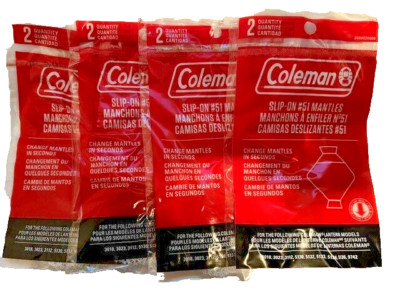 8 COLEMAN #51 SLIP-ON ROSETTE LANTERN MANTLES 4 PACKS OF 2 (8 TOTAL MANTLES) NEW