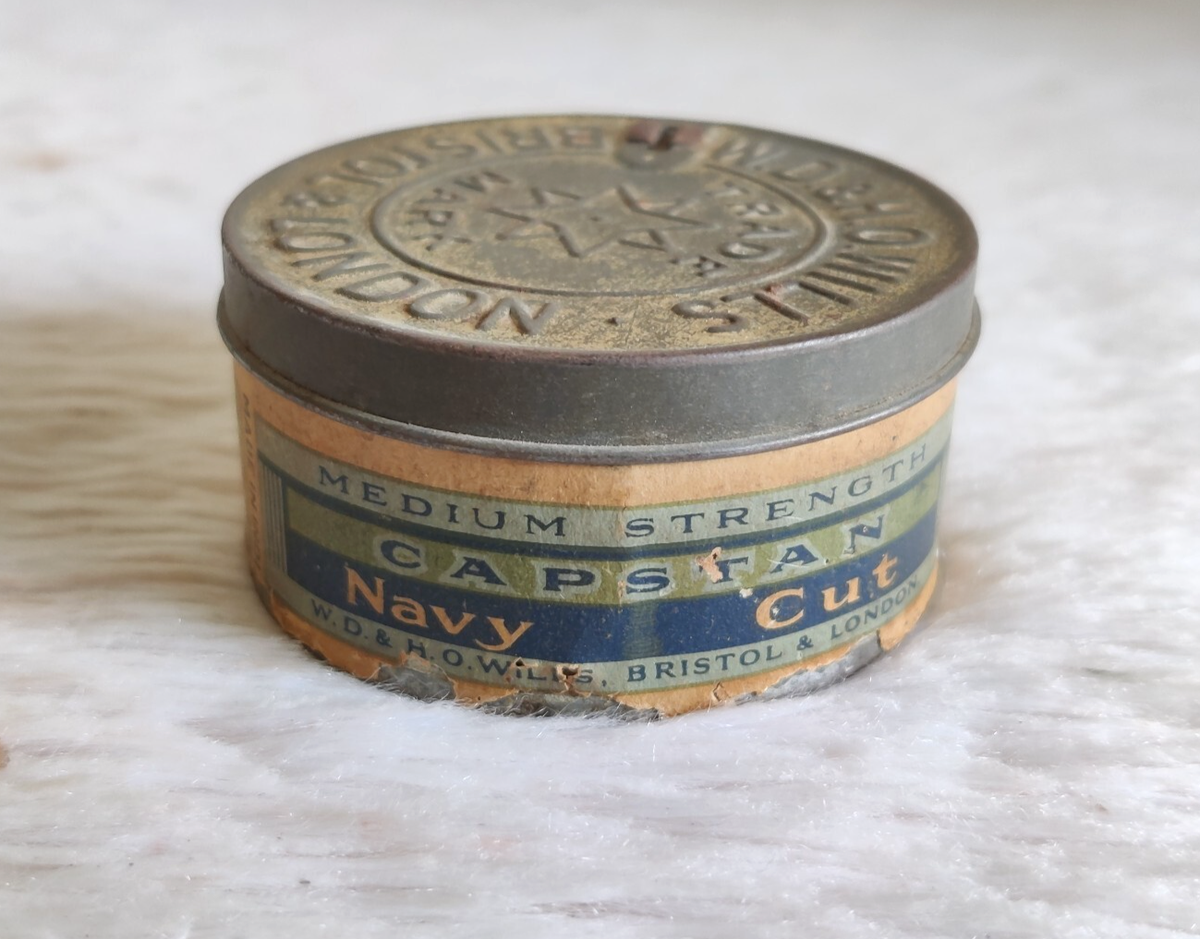 capstan navy cut tobacco tin 1940s Vintage Capstan Navy Cut Tobacco Advertising Tin Box London Round  TIN187