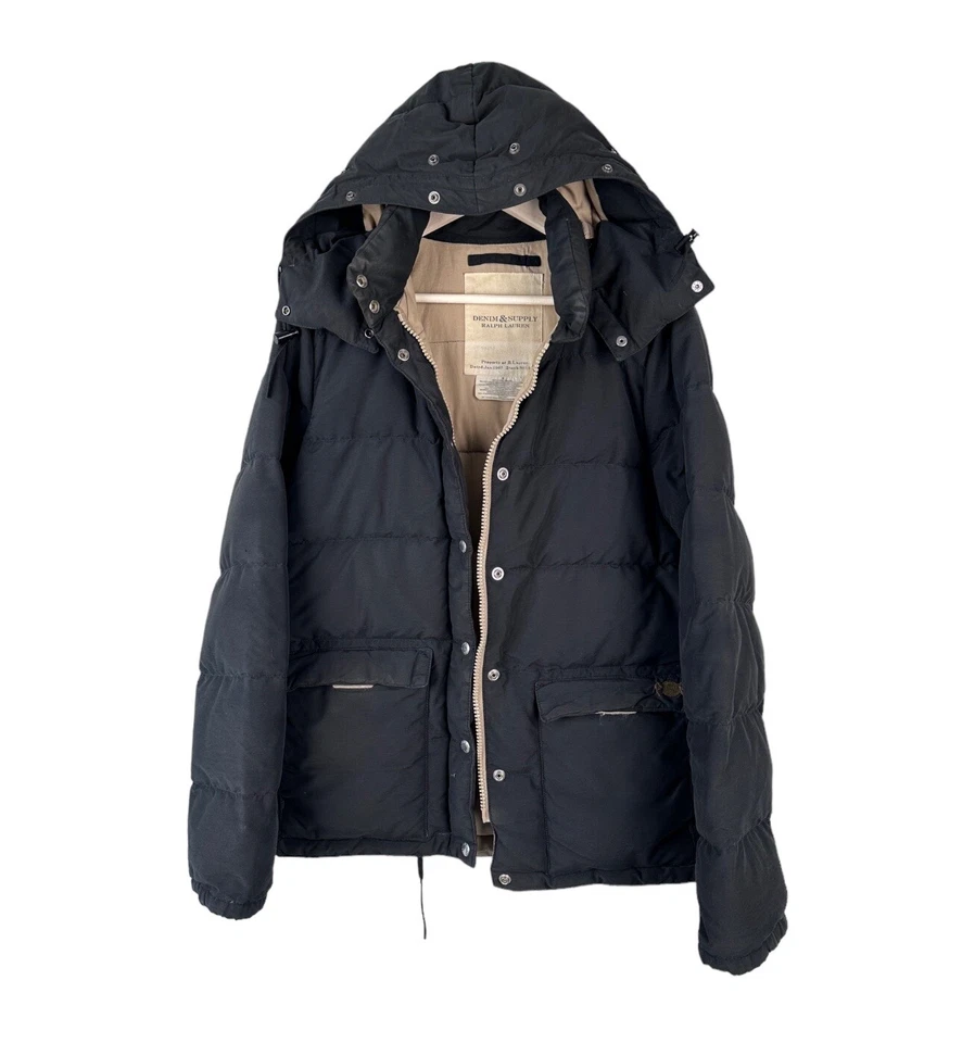 Mens DENIM & SUPPLY RALPH LAUREN Puffer Jacket Hooded Down Black Size M - Image 3 of 4