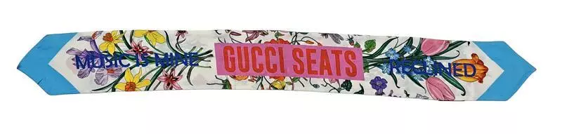 Foulard logo Gucci motif floral 100e anniversaire cou nœud 100 % soie femmes