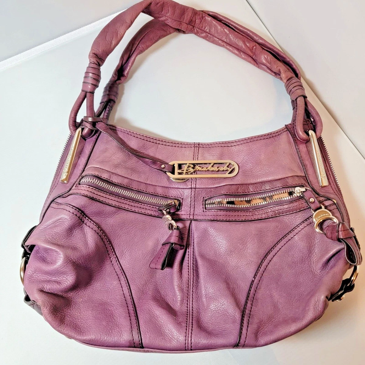 B Makowsky Large Purple Leather Purse Hobo Bag Handbag Shoulder