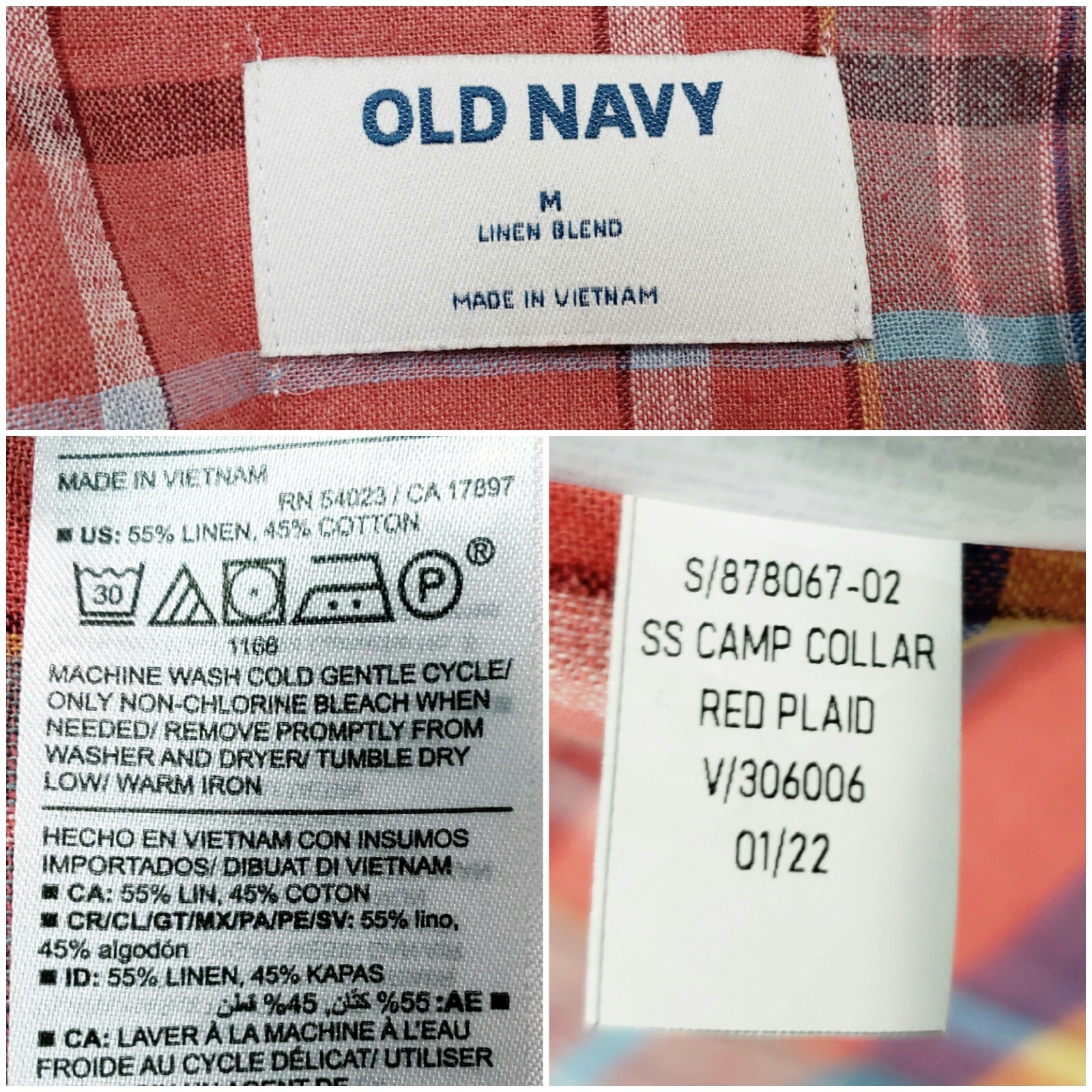 OLD NAVY Camp Shirt MEDIUM Colorful Plaid Short Sleeve Button Up LINEN Blend eBay