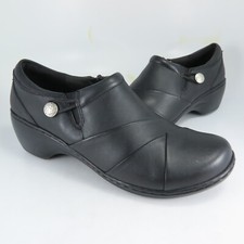 Clarks GENETTE LOOP Loafers Womens Size 8M Black Leather Side-Zip Shooties