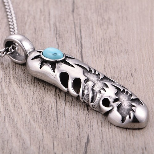 MENDEL Stainless Steel Tribal Thunderbird Feather Sun Turquoise Pendant Necklace - Picture 5 of 6