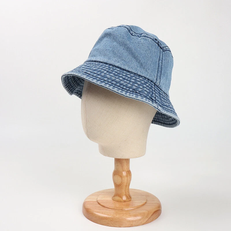 Hombres Mujeres Denim Sombrero Cubo Color Sólido Pescador Gorras Protección Solar Foto 3 de 4