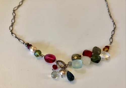 Vintage Anna Balhan 14k Gold Filled Juno Pop Art Multi-Gem Necklace, Estate Sale - Picture 2 of 6