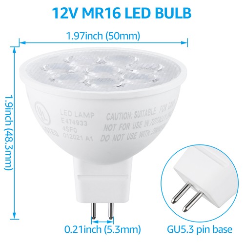 6-Pack 6.5W MR16 LED Bulb, GU5.3 Bi-Pin Base Spotlight Lamp Bulb, 5000K Daylight - Picture 2 of 7