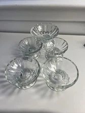 Vintage Set 5 Libbey Clear Paneled Sherbet Ice Cream Bowl Dish Pedestal