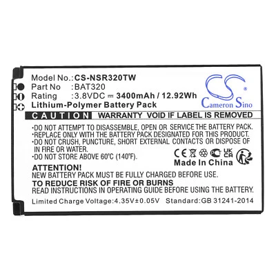 CAMERON SINO 3400mAh Battery for Inrico T320 T-298S,P/N:B-87C BAT320,12.92Wh 3.8V Li-Polymer